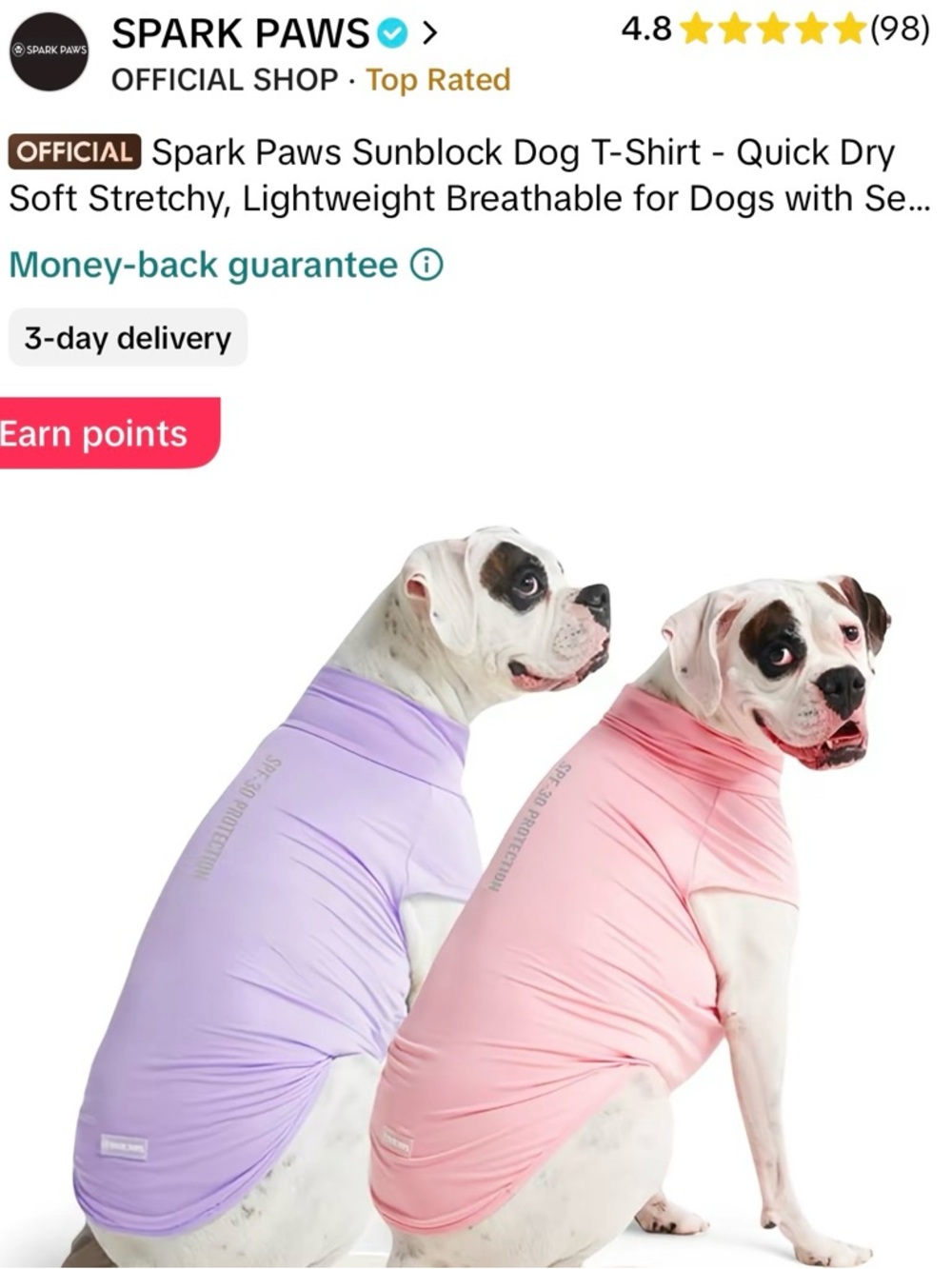 Spark Paws Sunblock Dog T-Shirt - Pink & Purple